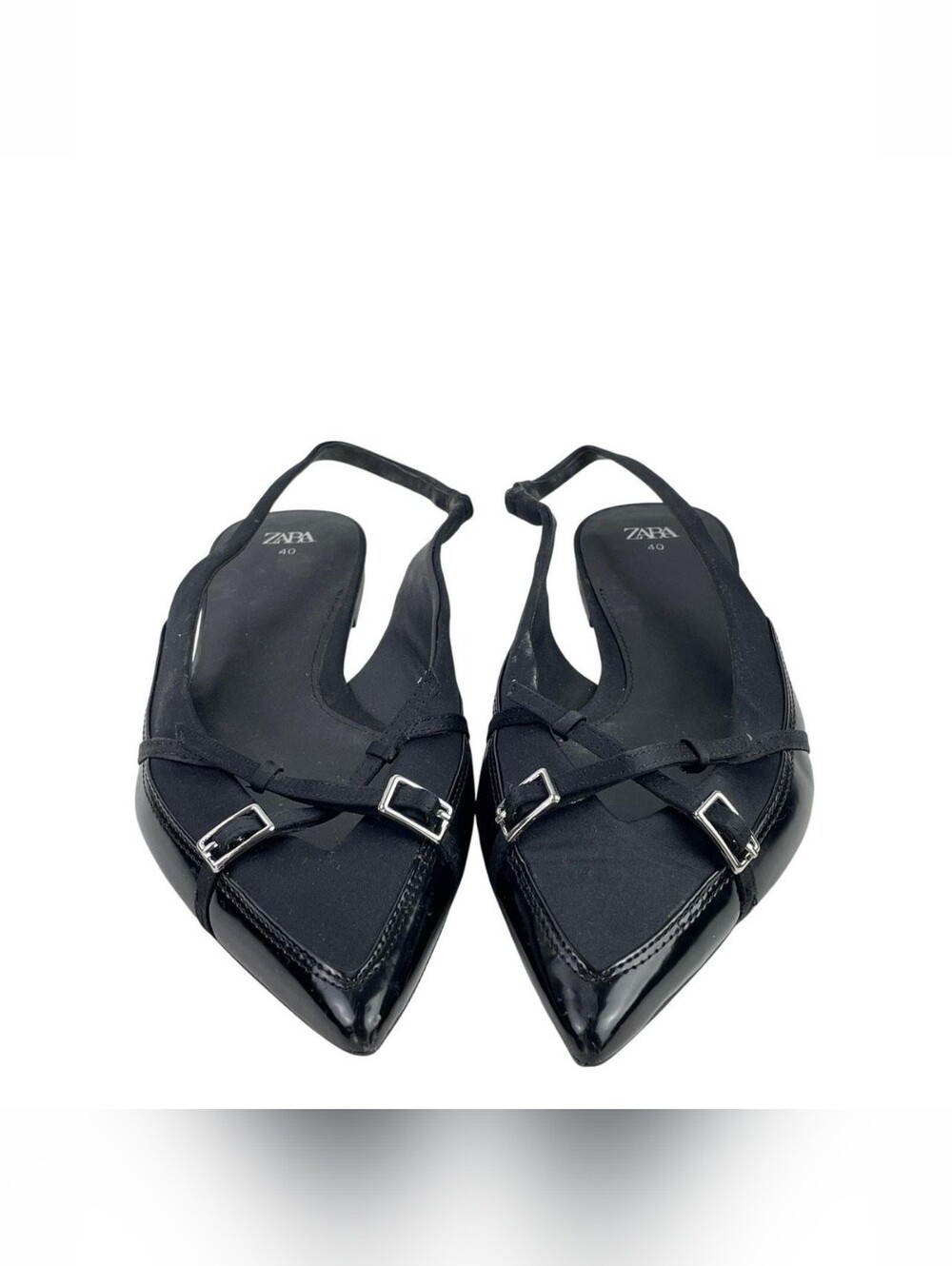 Zara Black Pointed Slingback Flat with Buckle Accent - Picture 2 of 5
